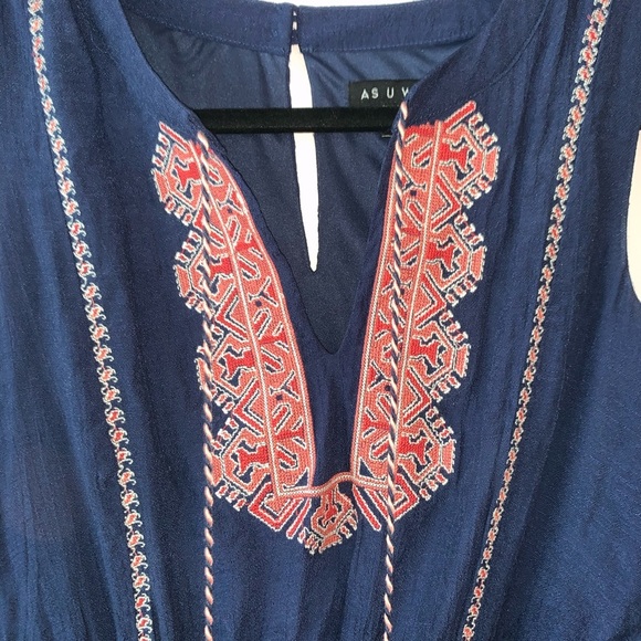 Buckle As U Wish Navy Blue Embroidered Boho Sleeveless Mini Dress Small Women’s - Picture 3 of 10